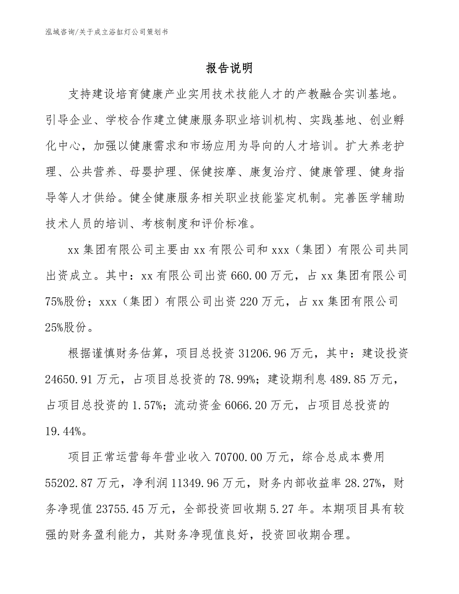 关于成立浴缸灯公司策划书（参考模板）_第2页