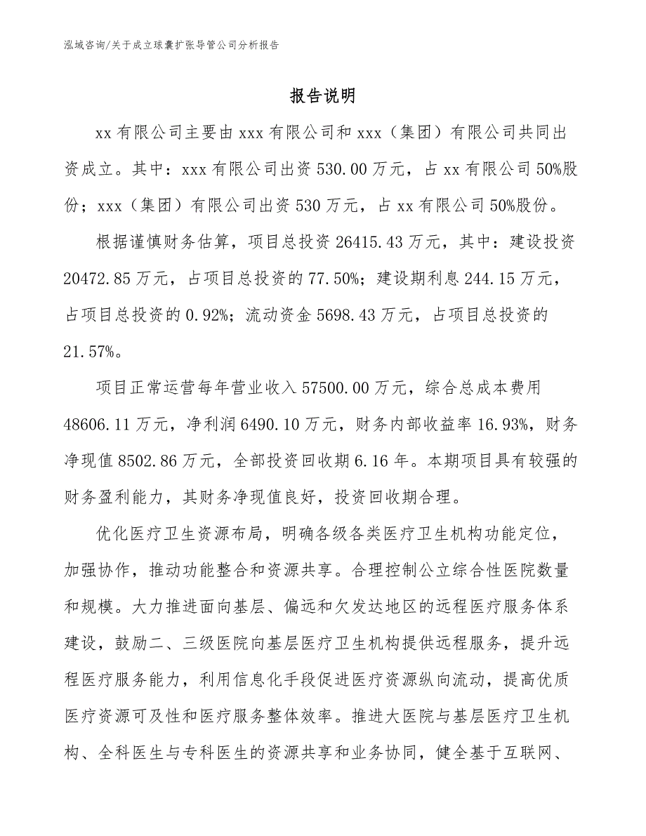 关于成立球囊扩张导管公司分析报告（模板参考）_第2页