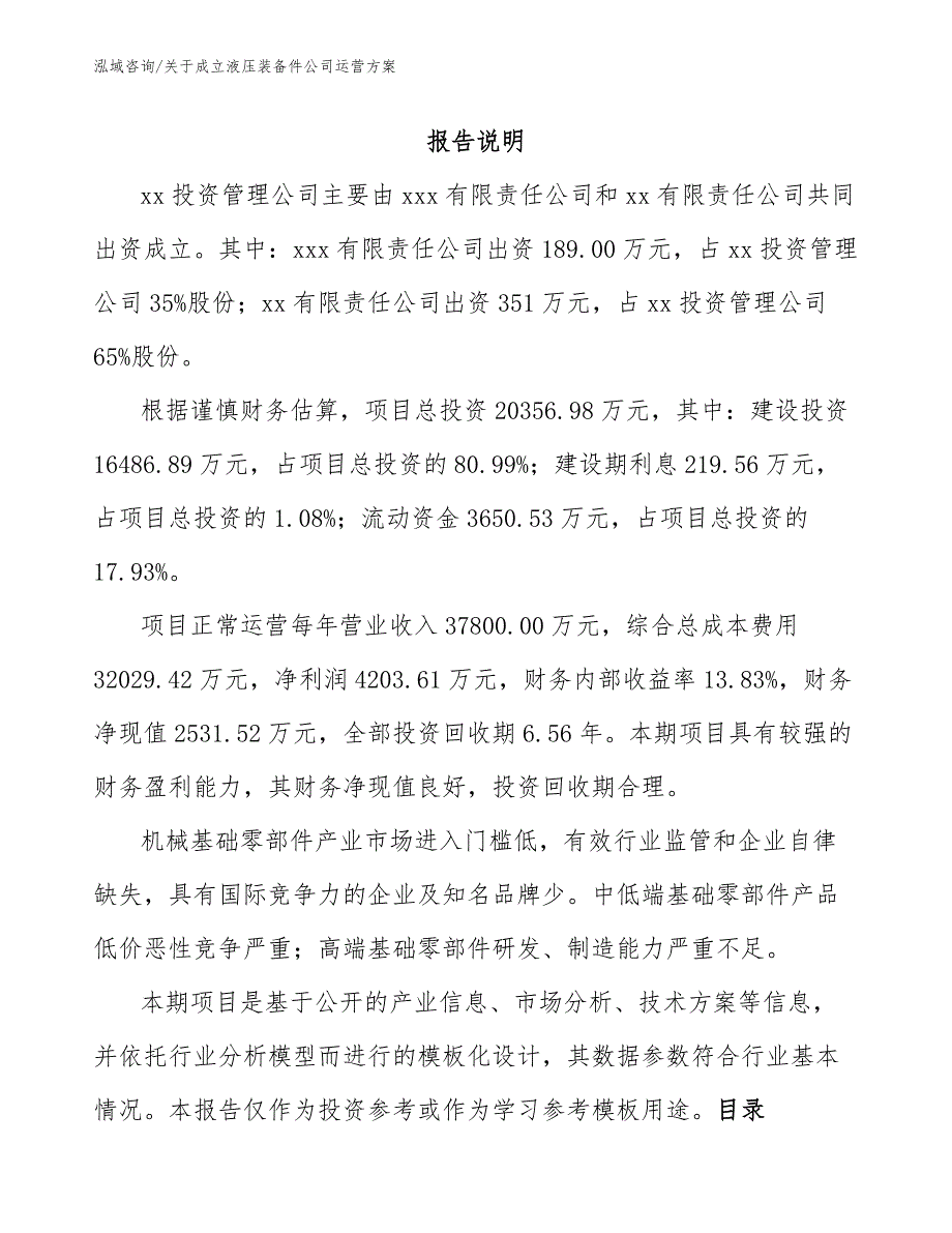 关于成立液压装备件公司运营方案（范文参考）_第2页