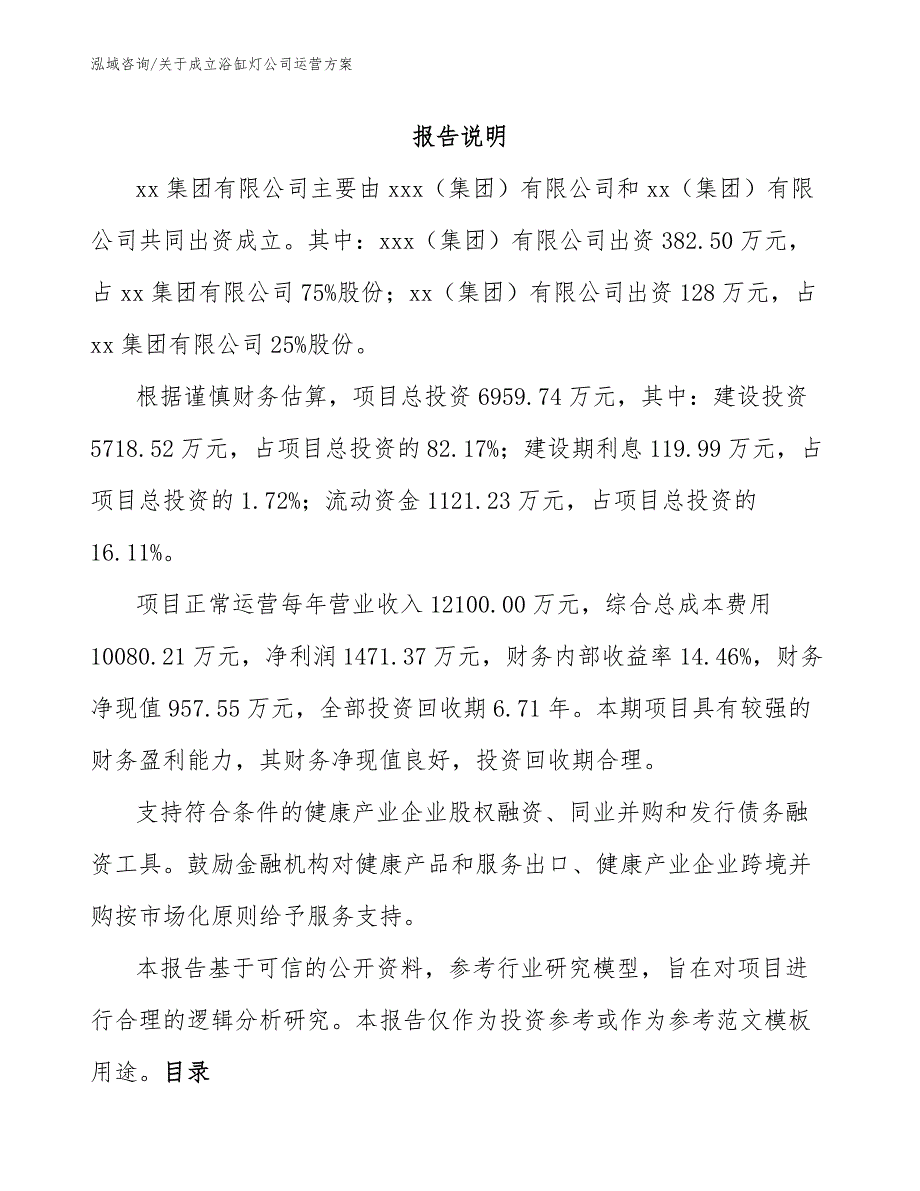 关于成立浴缸灯公司运营方案_第2页