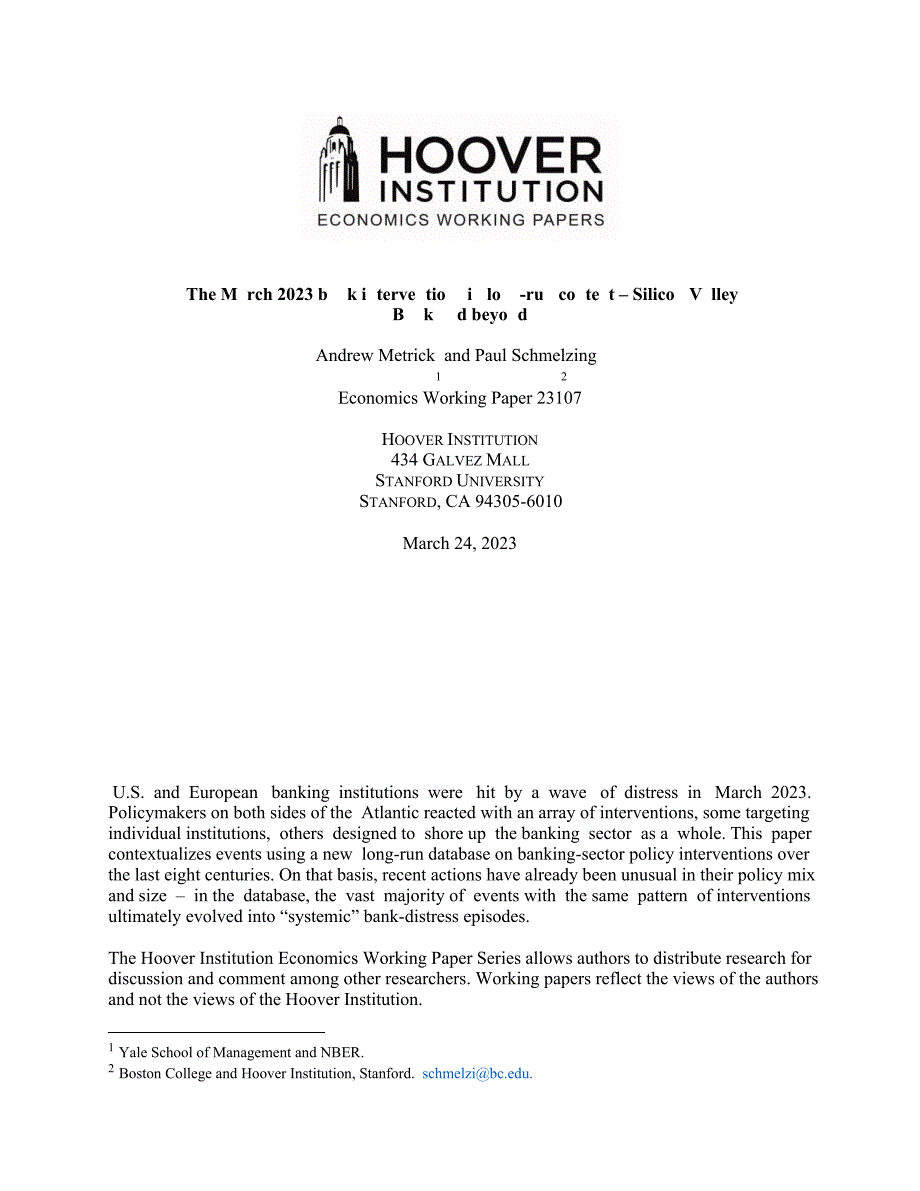 2023年3月银行在长期背景下的干预——硅谷银行及其他银行（英）-2023.3-10页_第1页