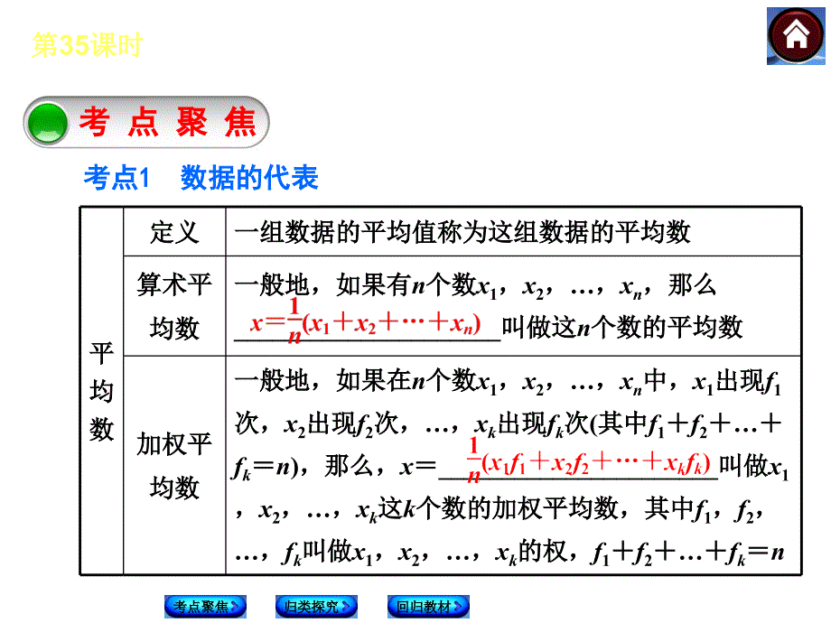 【2014中考复习方案】（人教版）中考数学复习权威课件（考点聚焦+归类探究+回归教材）：35数据的整理与分析（22张含13年试题）_第3页