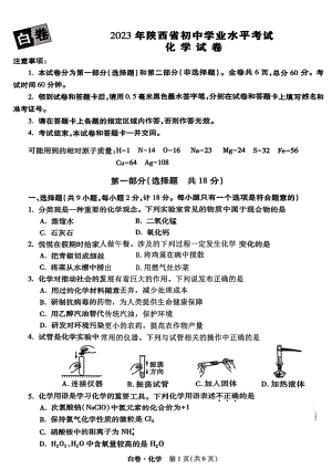 2023年陕西省初中学业水平考试化学试卷白卷含答案