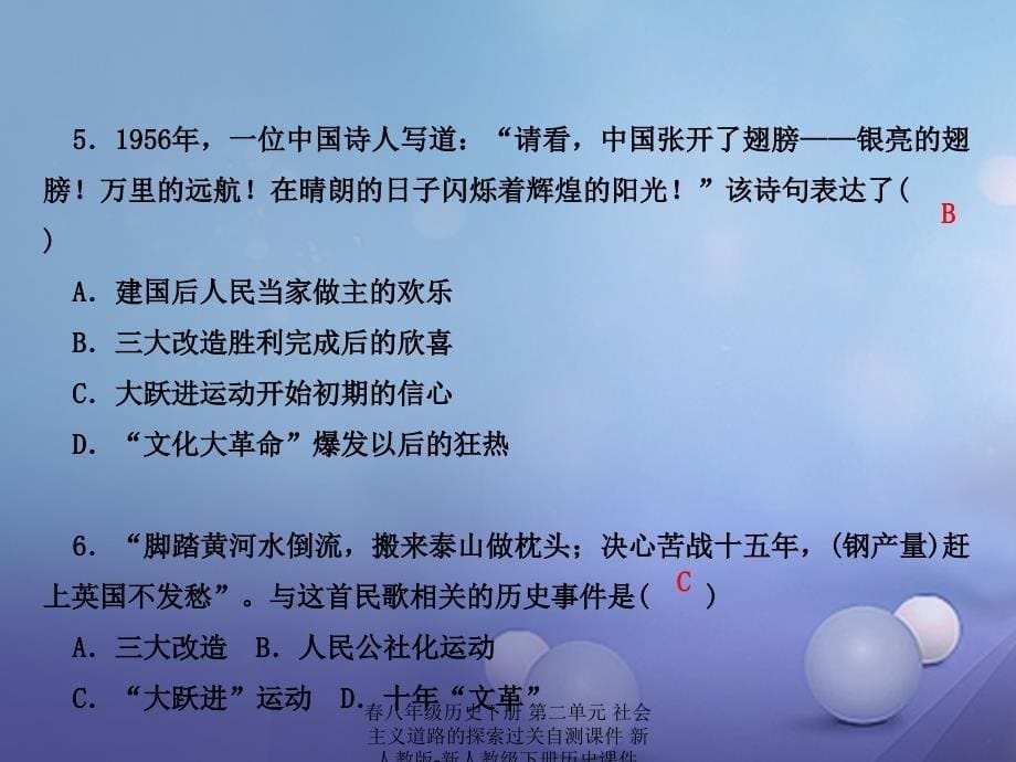 最新八年级历史下册第二单元社会主义道路的探索过关自测_第5页