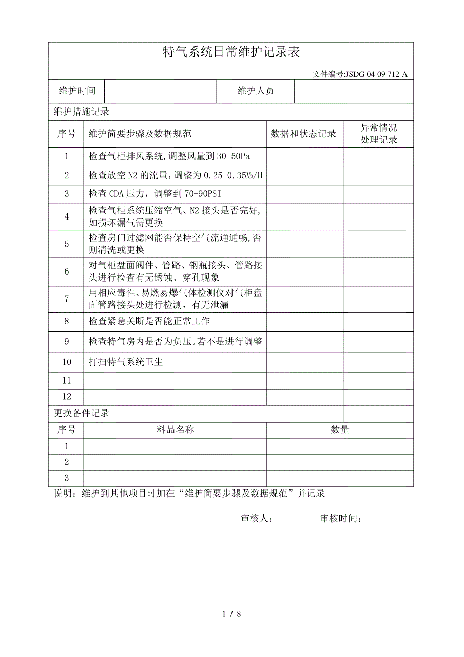 特气系统日常、年度维护检查表_第1页