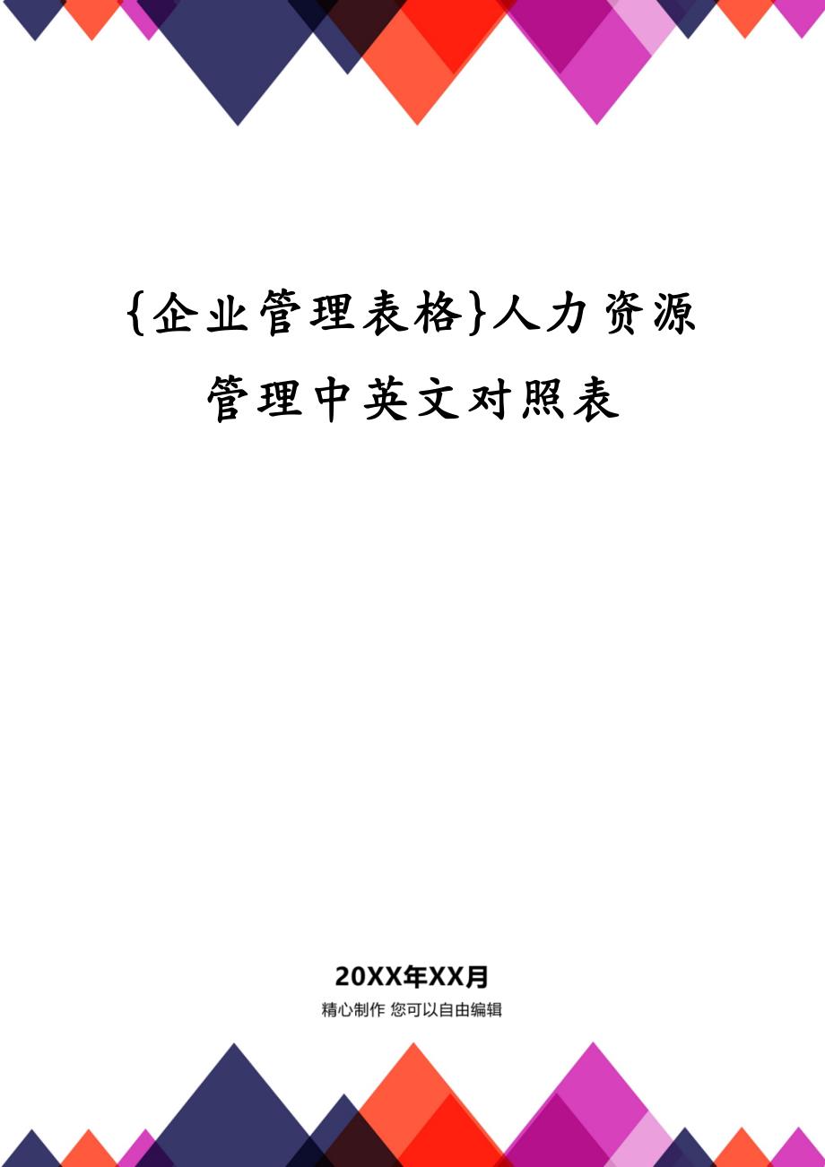 {企业管理表格}人力资源管理中英文对照表_第1页