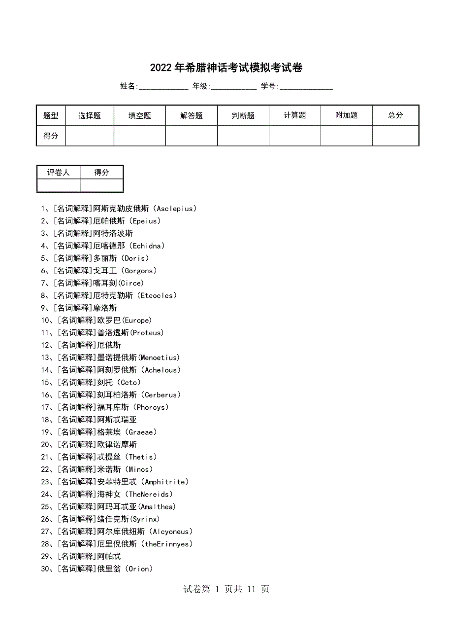 2022年希腊神话考试模拟考试卷_第1页