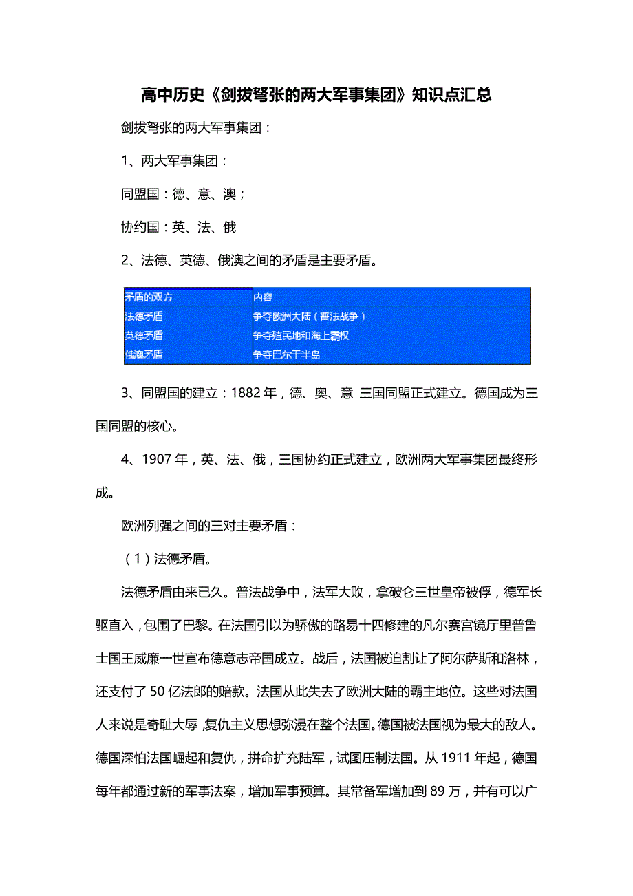 高中历史《剑拔弩张的两大军事集团》知识点汇总_第1页