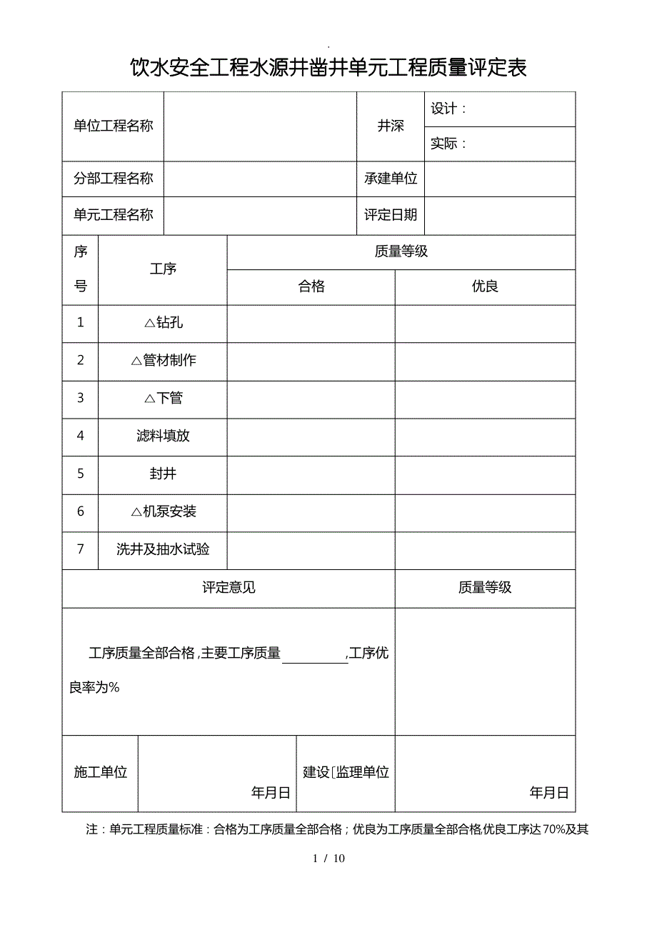 水源井凿井单元工程质量评定表_第1页