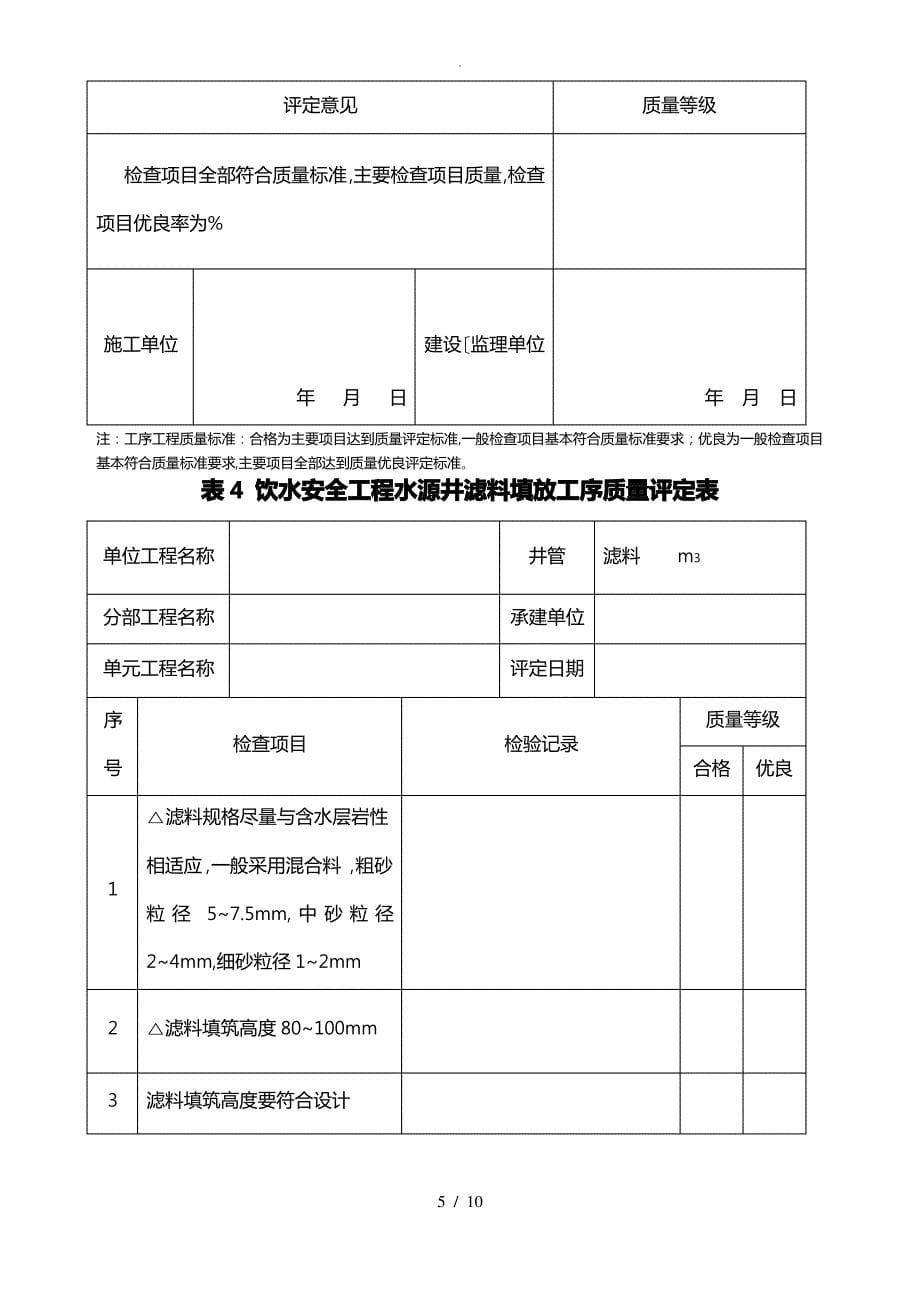 水源井凿井单元工程质量评定表_第5页