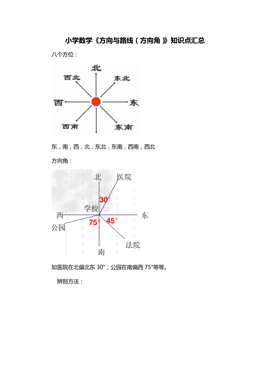 小学数学《方向与路线（方向角）》知识点汇总_第1页