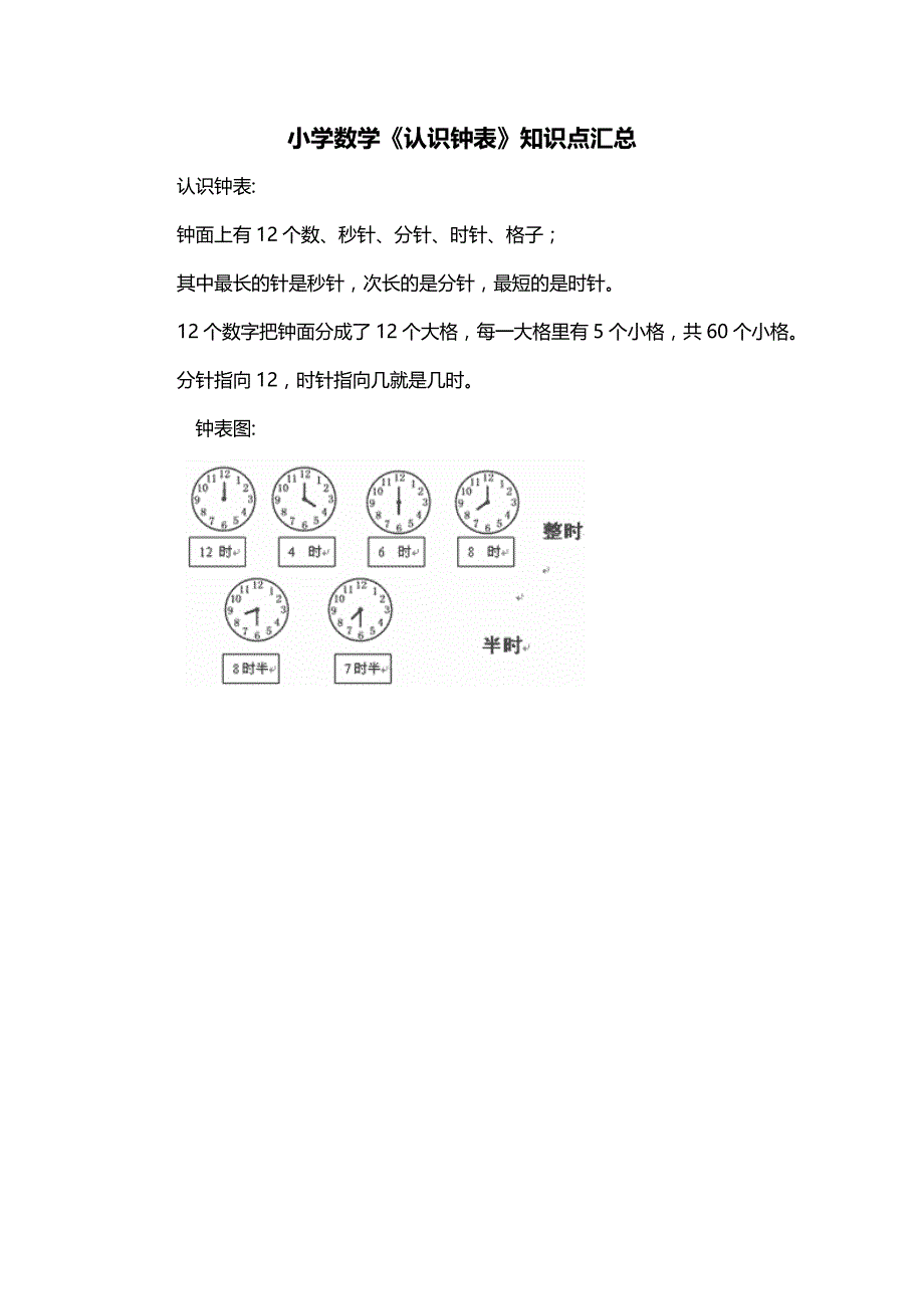 小学数学《认识钟表》知识点汇总_第1页