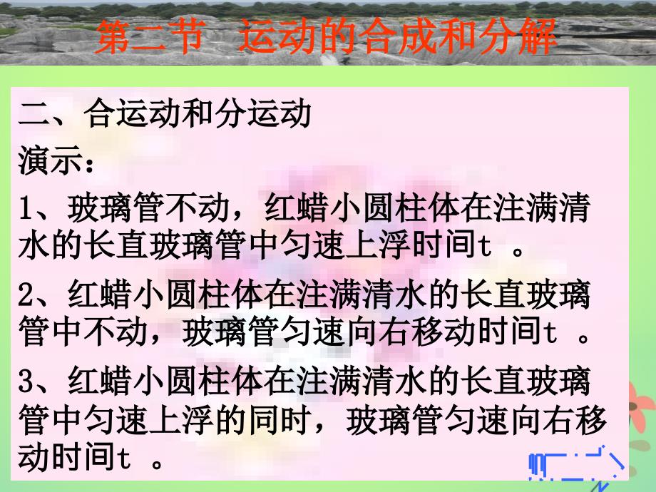 物理 第五章 曲线运动 第一节 曲线运动 第二课时 运动的合成和分解用 新人教版必修2_第2页