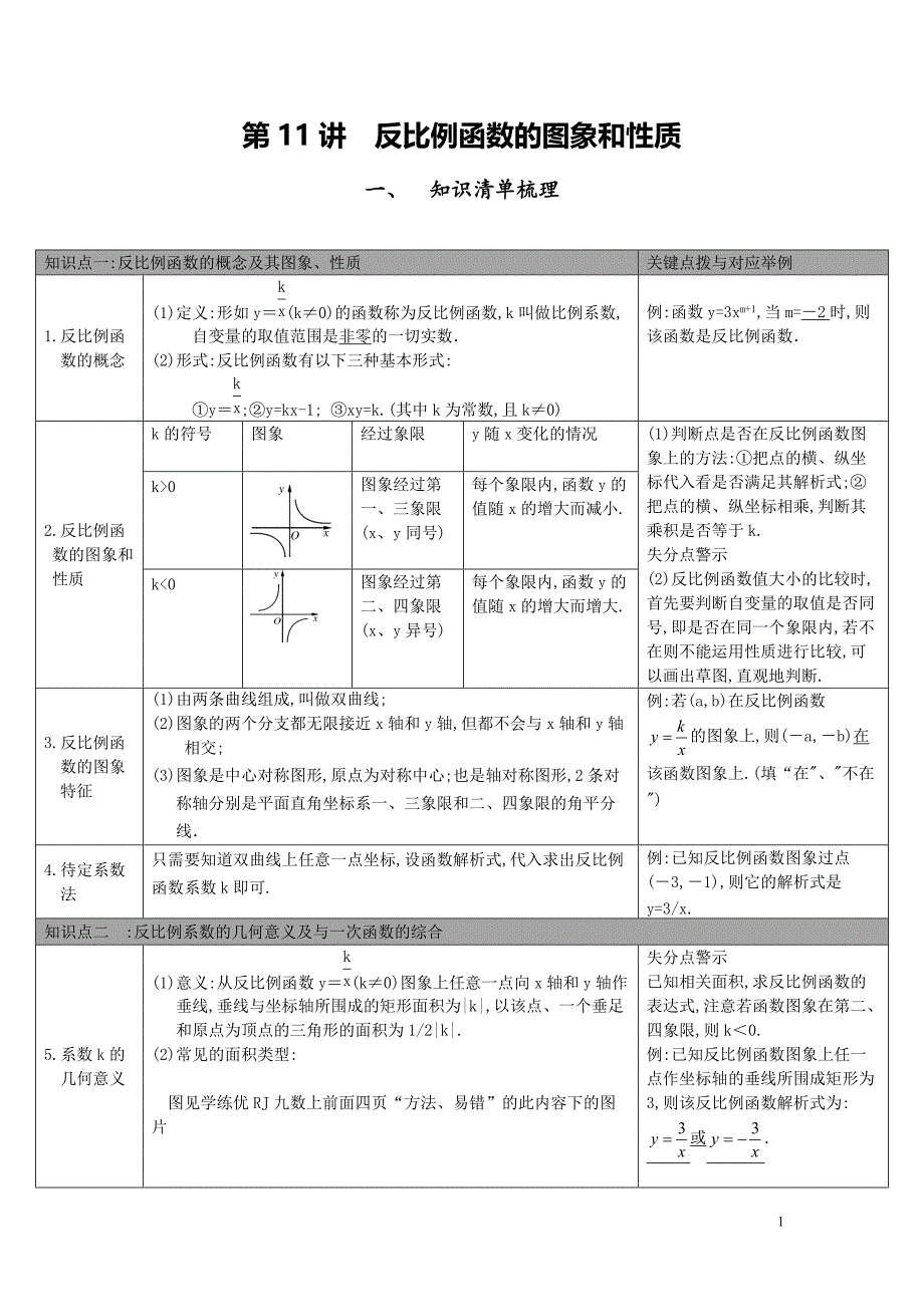 【中考知识点梳理】第11讲-反比例函数_第1页