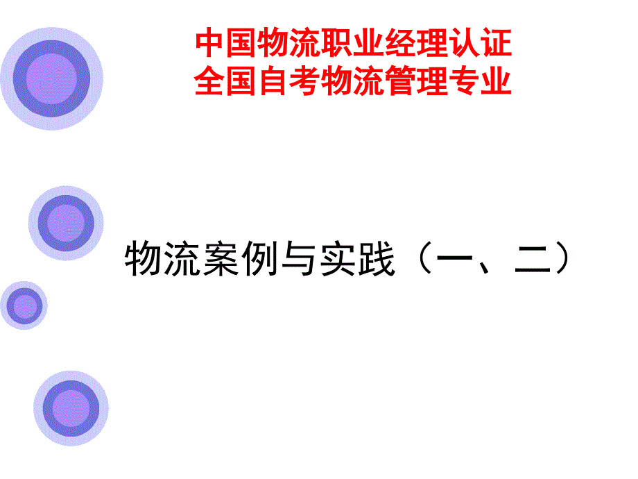 中国物流职业经理认证全国自考物流管理专业物流案例与实践一二_第1页