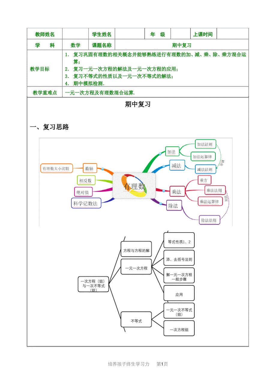 6-8-沪教版六年级数学上期中复习-教案_第1页