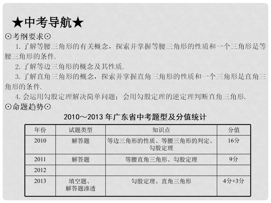 广东省河源市中英文实验学校中考数学 第十七讲 等腰三角形、等边三角形、直角三角形复习课件_第2页