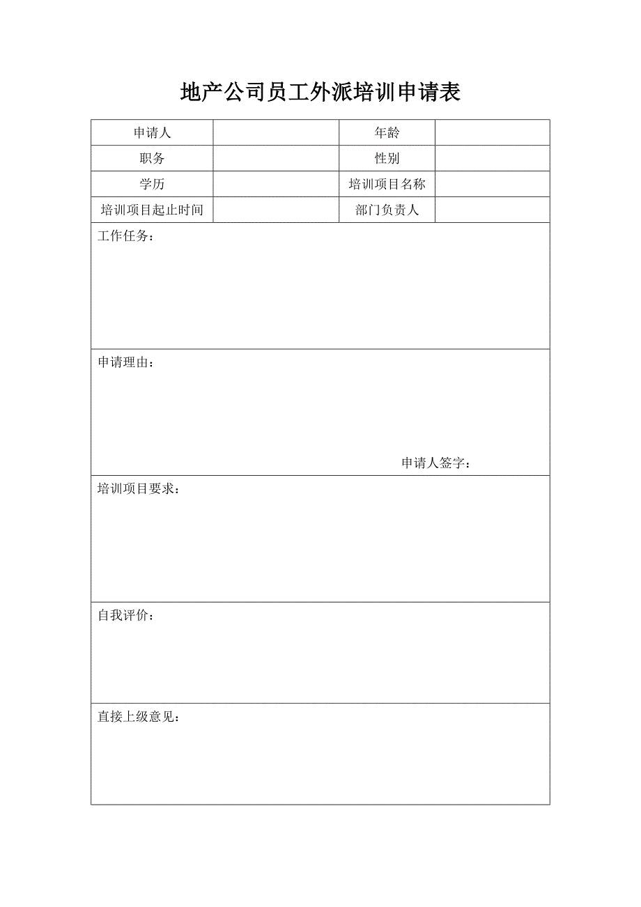 地产公司员工外派培训申请表_第1页