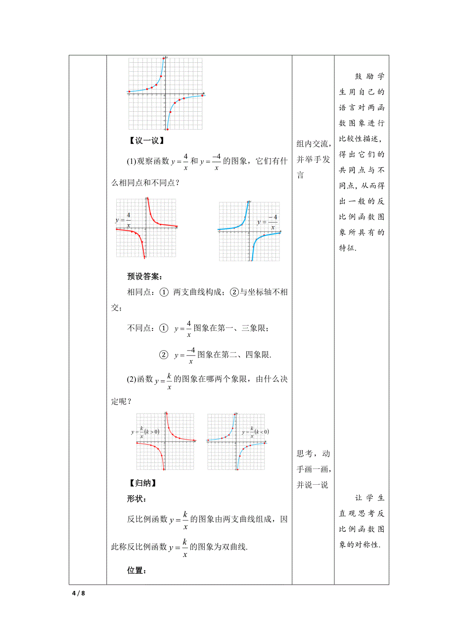 北师大版九年级数学上册《反比例函数图象与性质》第1课时示范公开课教学设计_第4页
