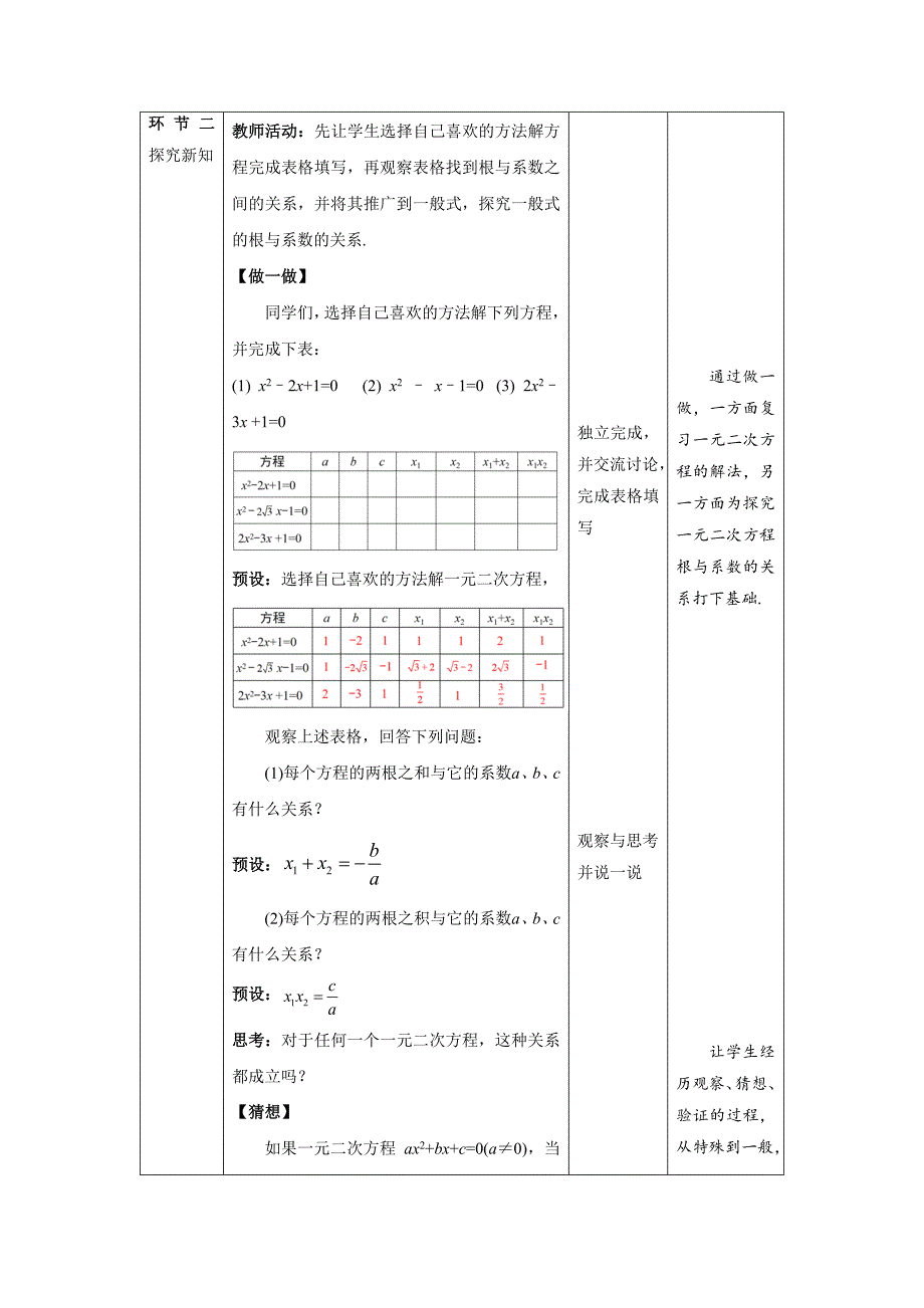 北师大版九年级数学上册《一元二次方程的根与系数的关系》示范公开课教学设计_第2页