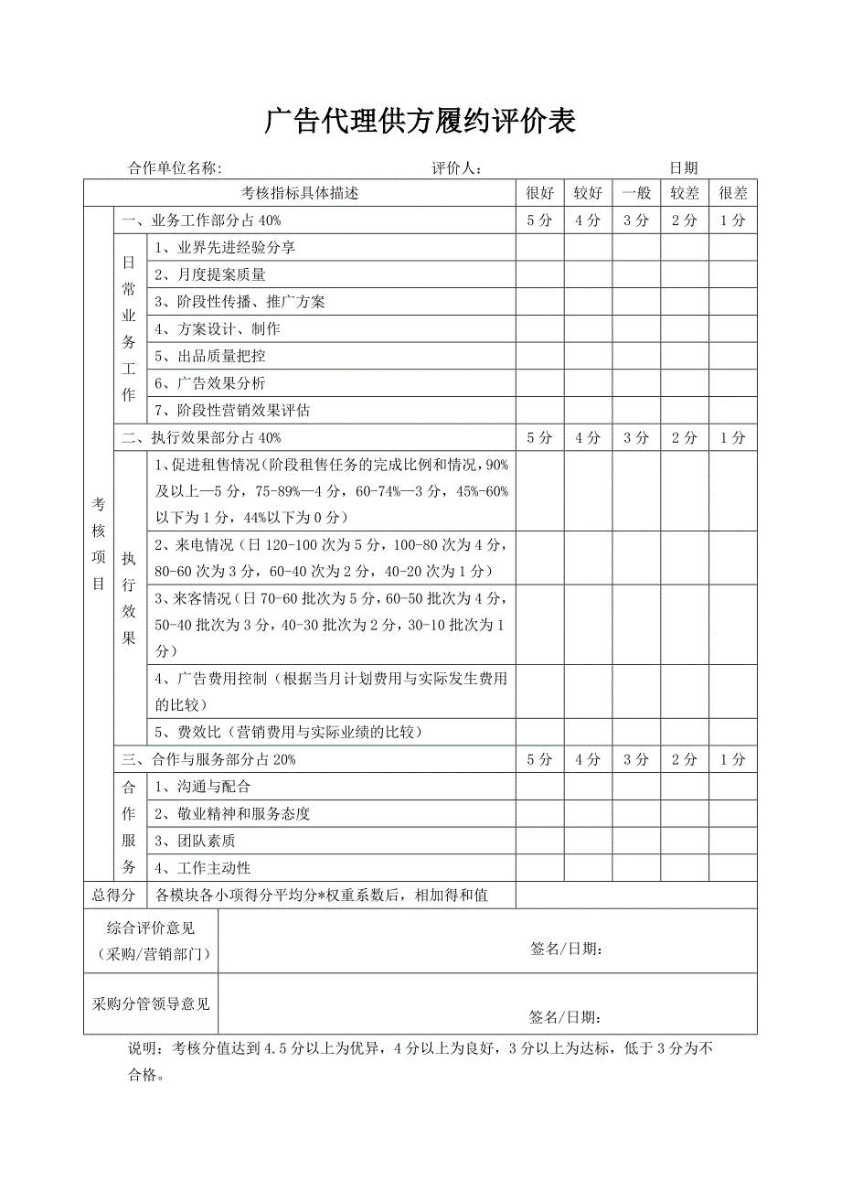 广告代理供方履约评价表_第1页