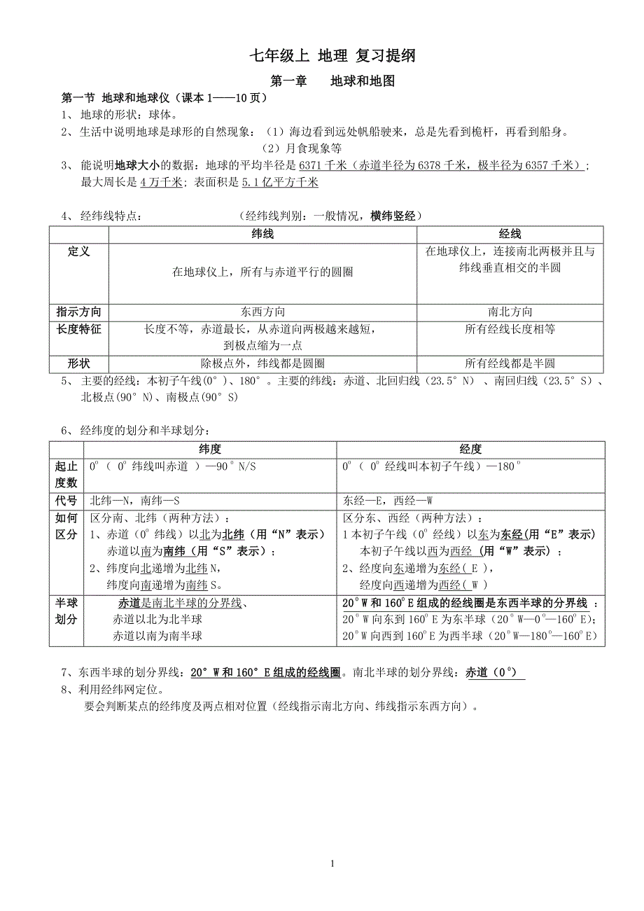 七年级上册地理复习提纲及答案_第1页