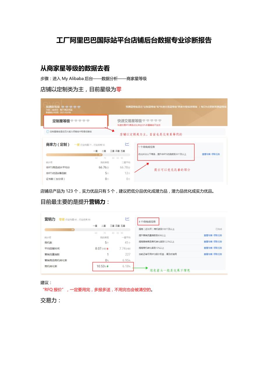 工厂阿里巴巴国际站平台店铺后台数据专业诊断报告范本_第1页