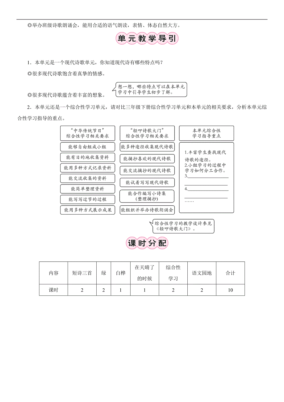 2023年部编版小学语文四年级下册第三单元教学计划_第2页