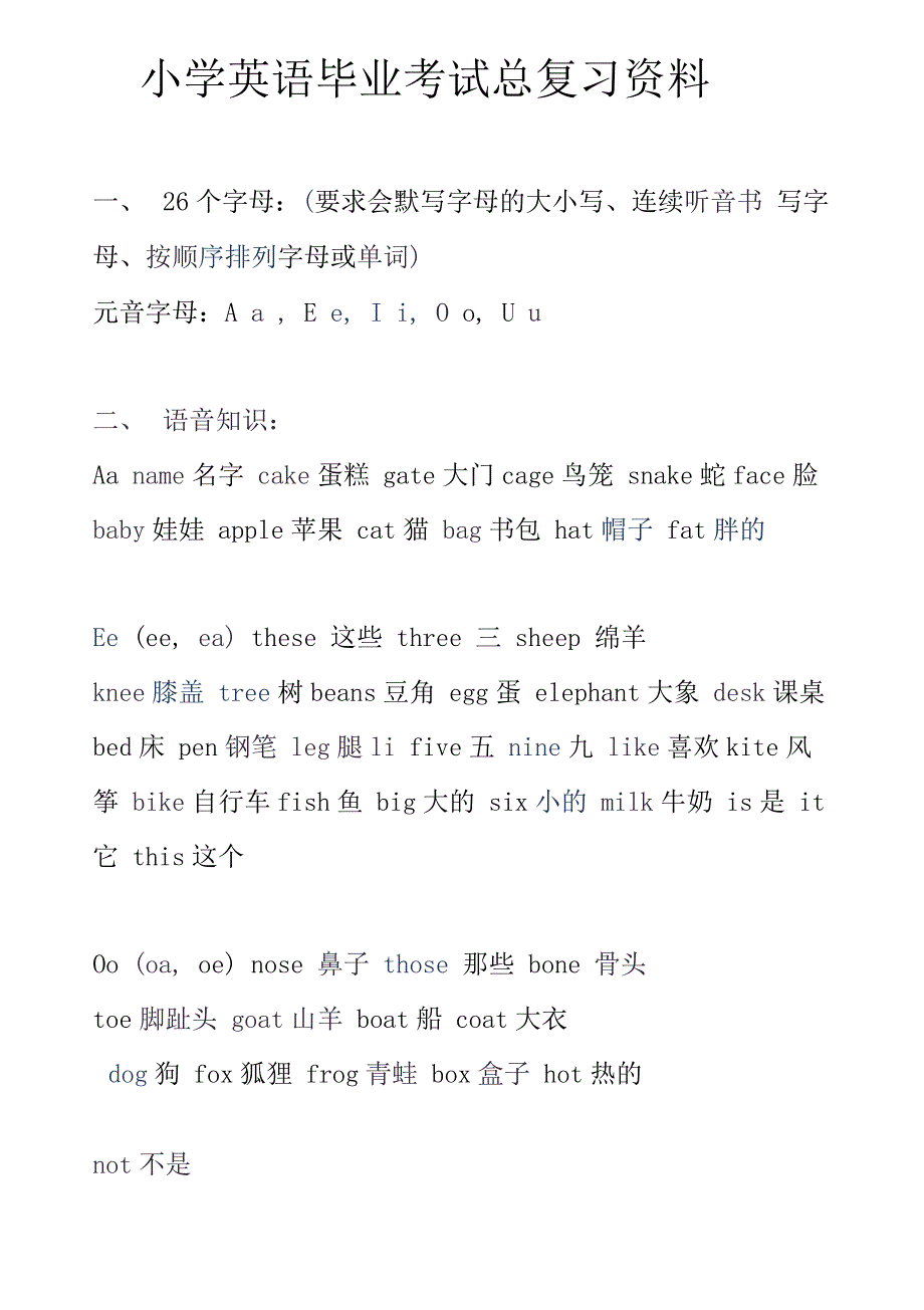 六年级下册英语素材-总复习资料人教PEP_第1页