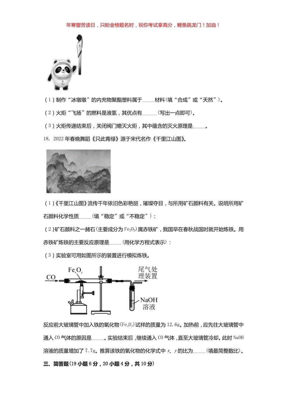 2022年海南三亚中考化学试卷(含答案)_第5页