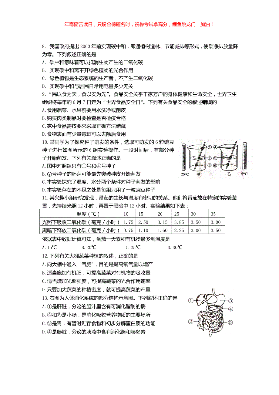 2021年江苏省苏州市中考生物真题(含答案)_第2页