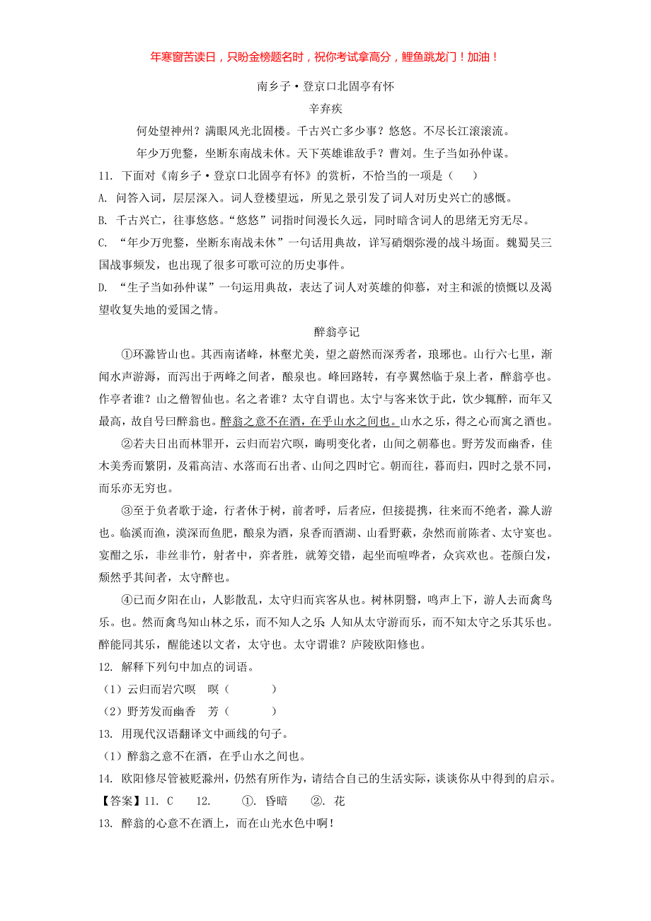 2022年黑龙江牡丹江朝鲜族学校中考语文真题(含答案)_第3页