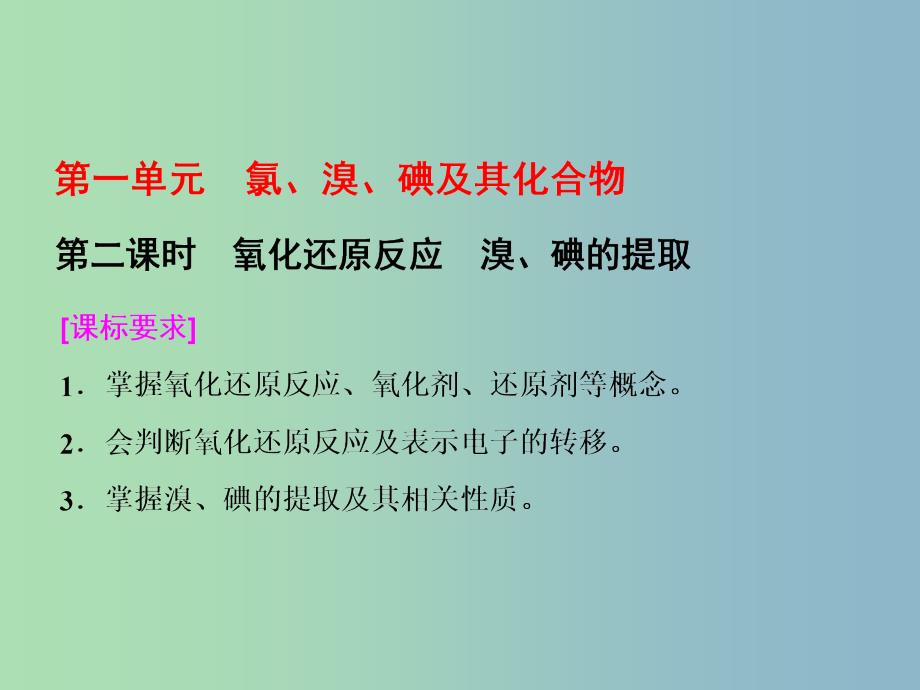 高中化学专题2从海水中获得的化学物质第一单元氯溴碘及其化合物第2课时氧化还原反应溴碘的提任件苏教版.ppt_第1页