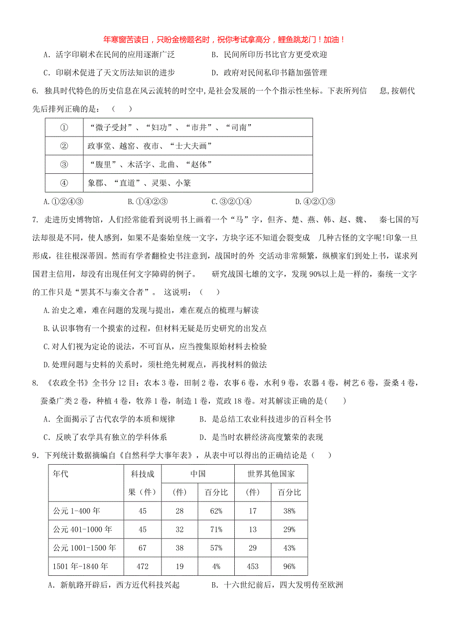 2019年安徽省普通高中会考历史真题(含答案)_第2页