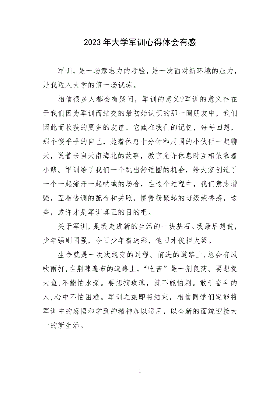 2023年大学军训心得体会有感简短_第1页