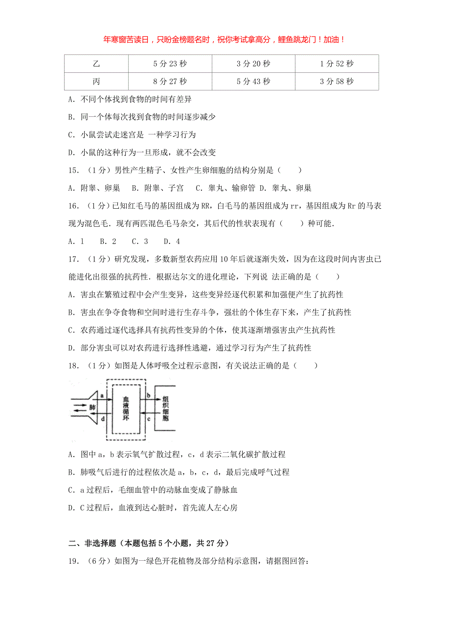 2017山东省淄博市中考生物真题(含答案)_第4页