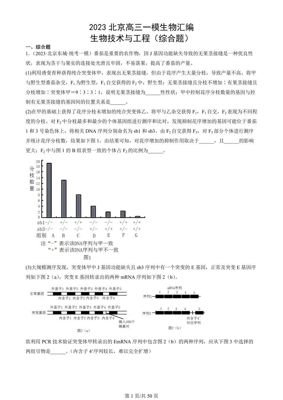 2023北京高三一模生物汇编：生物技术与工程（综合题）_第1页