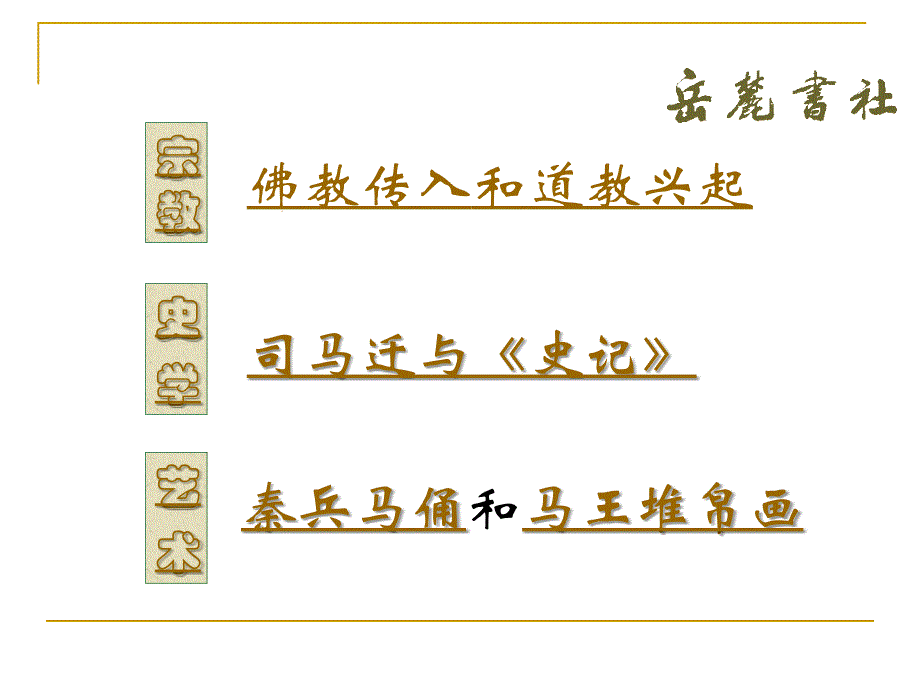 岳麓版历史七年级上第三单元第19课秦汉的宗教、史学和艺术课件_第2页