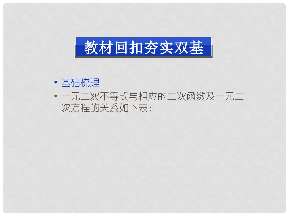 高考数学总复习 （教材回扣夯实双基+考点突破+瞭望高考）第六章第2课时 一元二次不等式及其解法课件_第2页