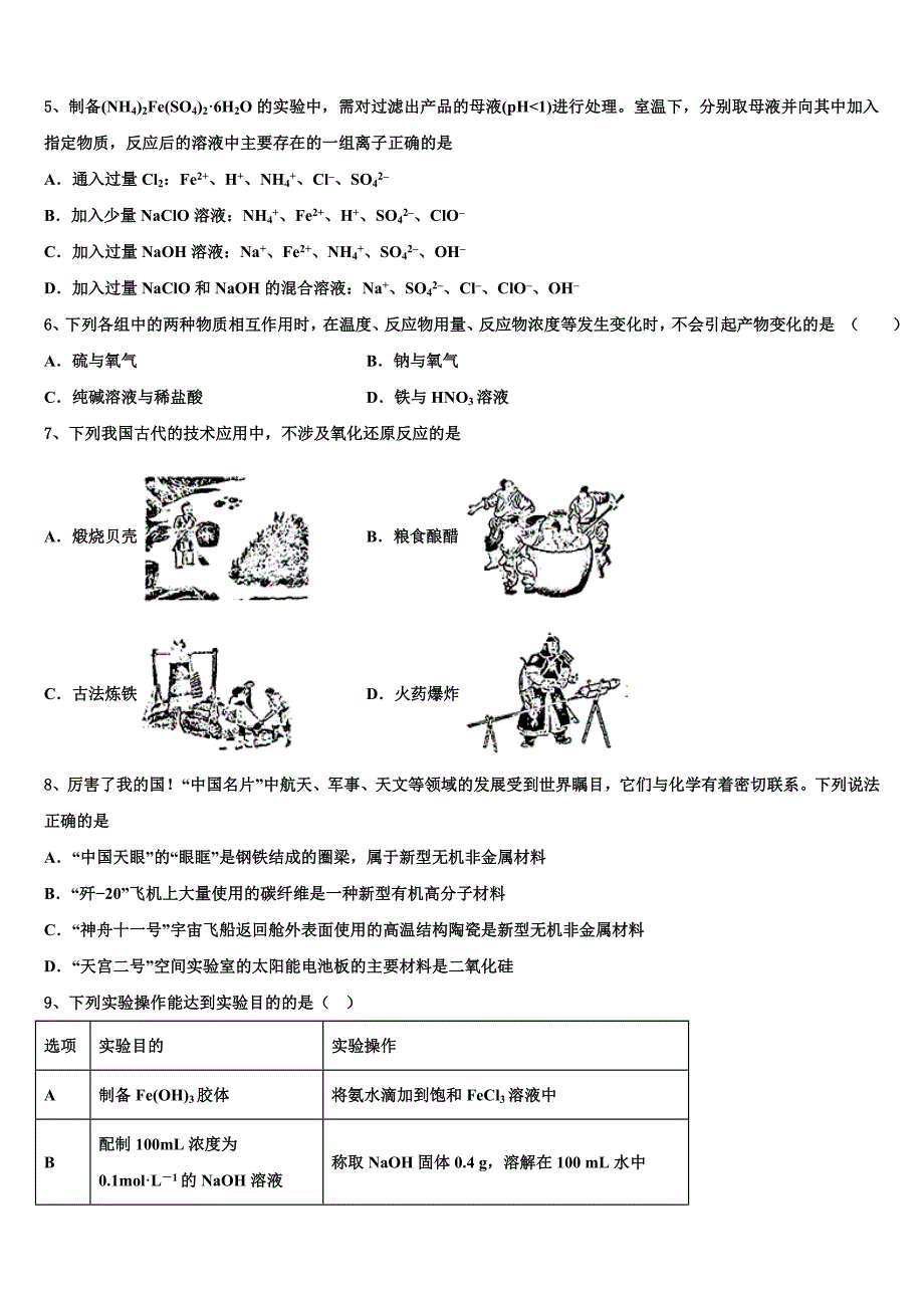 2024学年山东省济南市第一中学化学高三上期中考试试题（含解析）_第2页