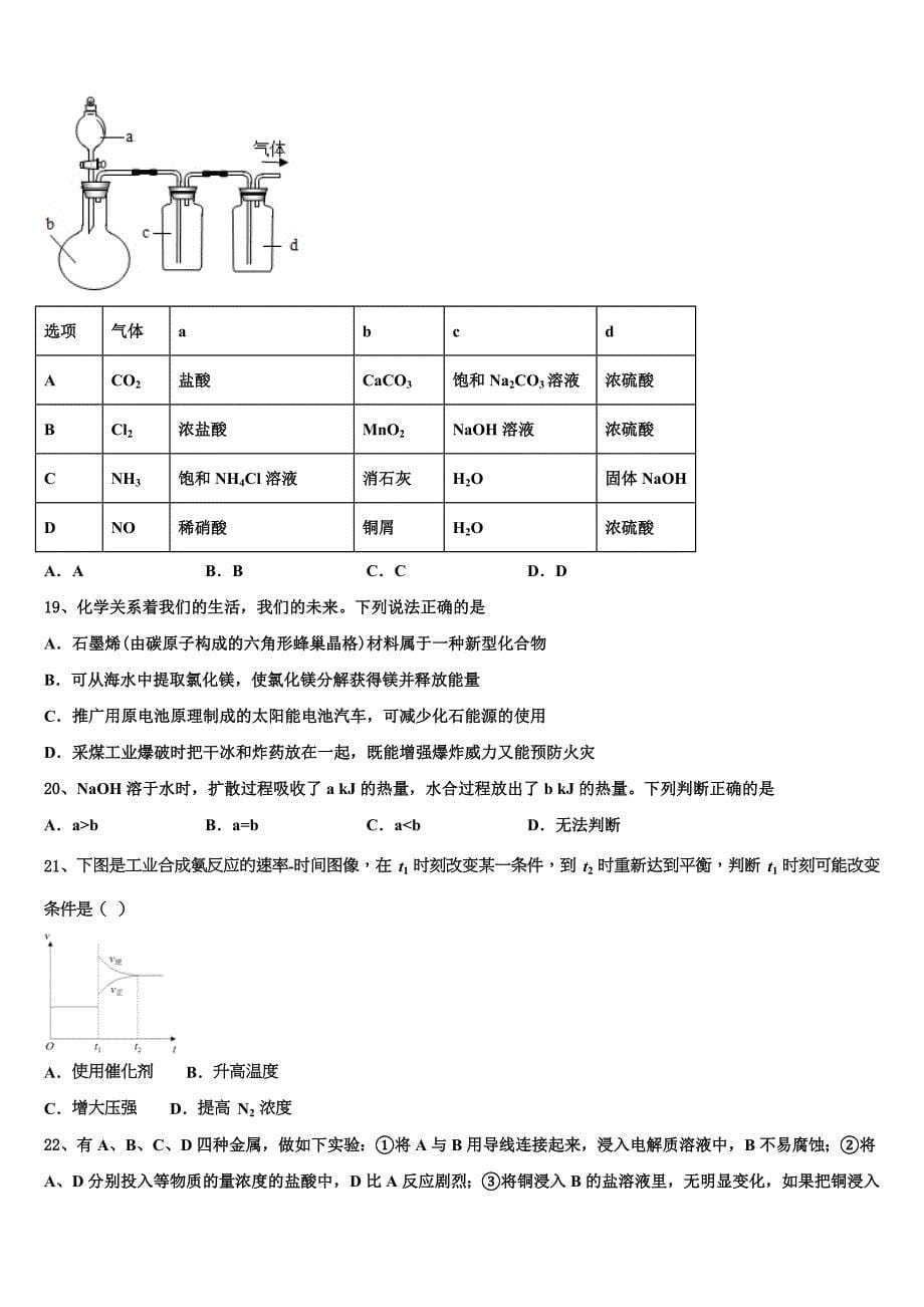 2024学年黑龙江省萝北县朝鲜族学校化学高三上期中质量检测模拟试题（含解析）_第5页