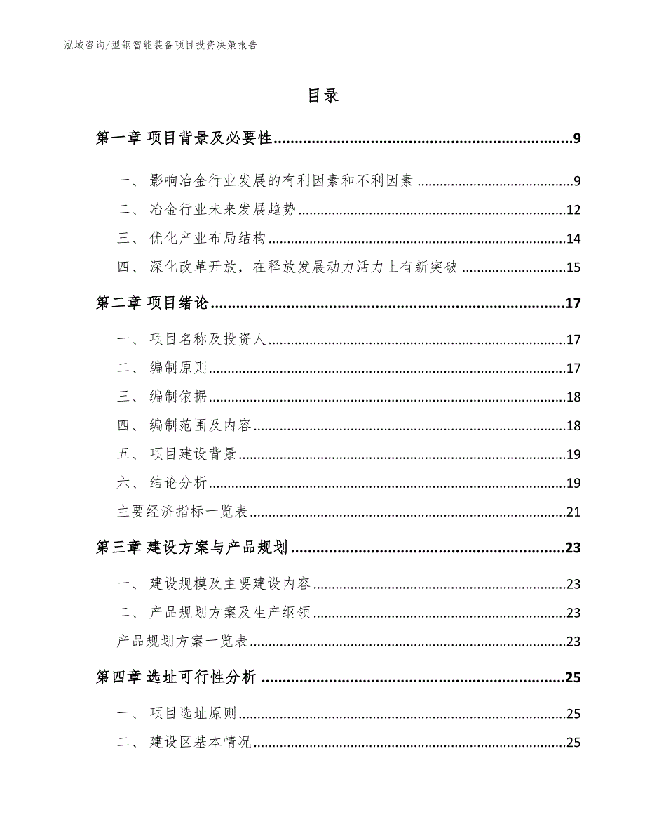 型钢智能装备项目投资决策报告模板范本_第1页