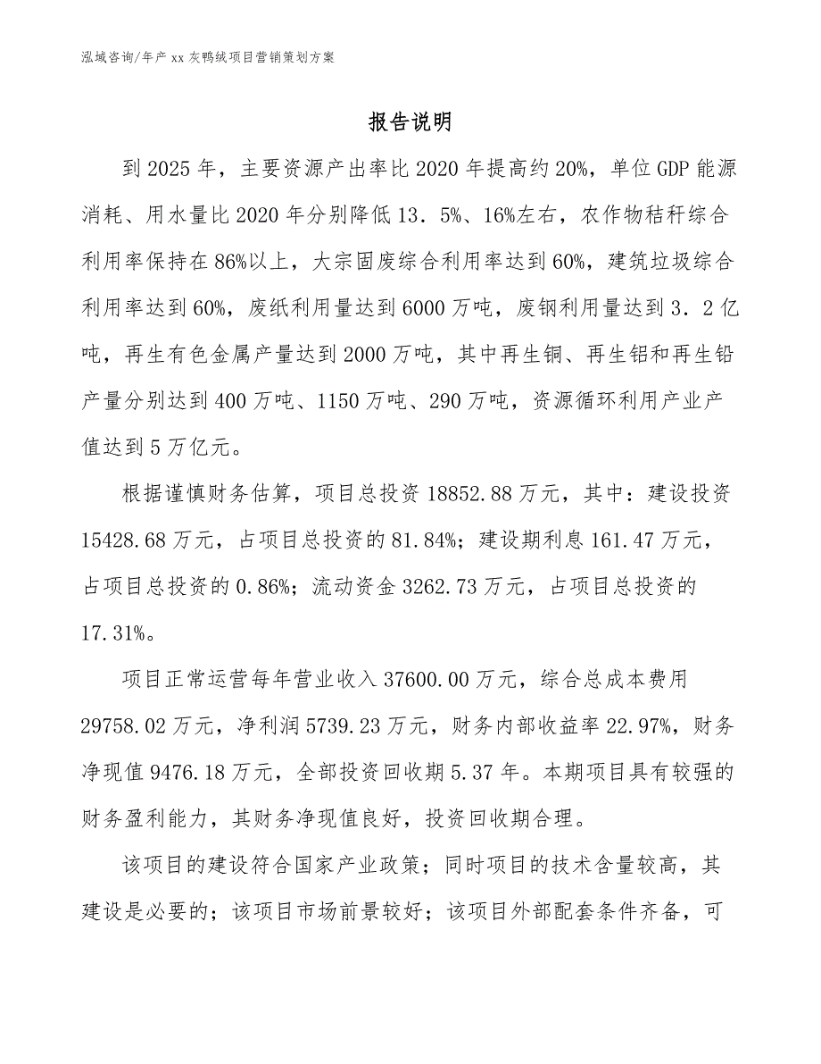 年产xx灰鸭绒项目营销策划方案_第1页