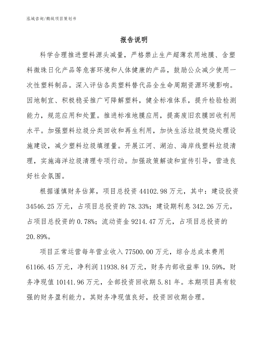 鹅绒项目策划书_第1页