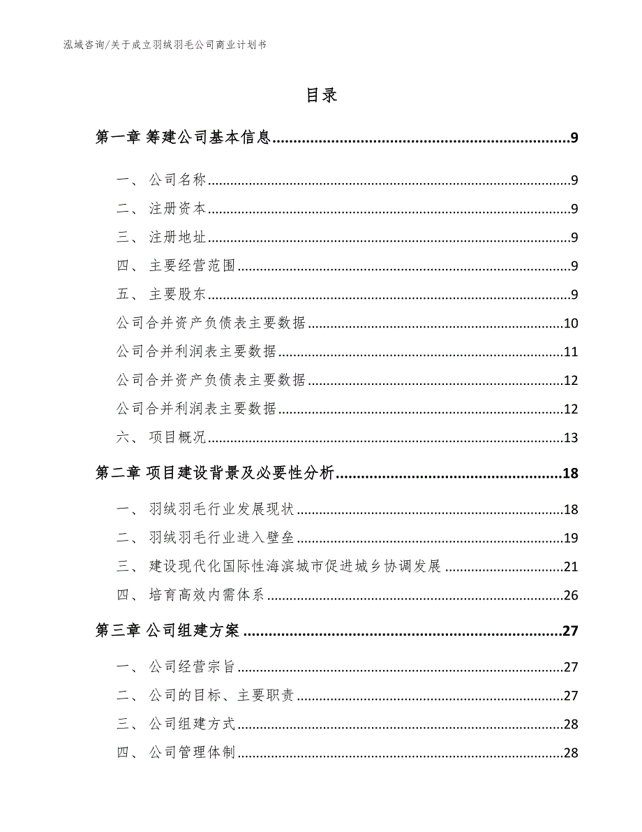 关于成立羽绒羽毛公司商业计划书_第2页