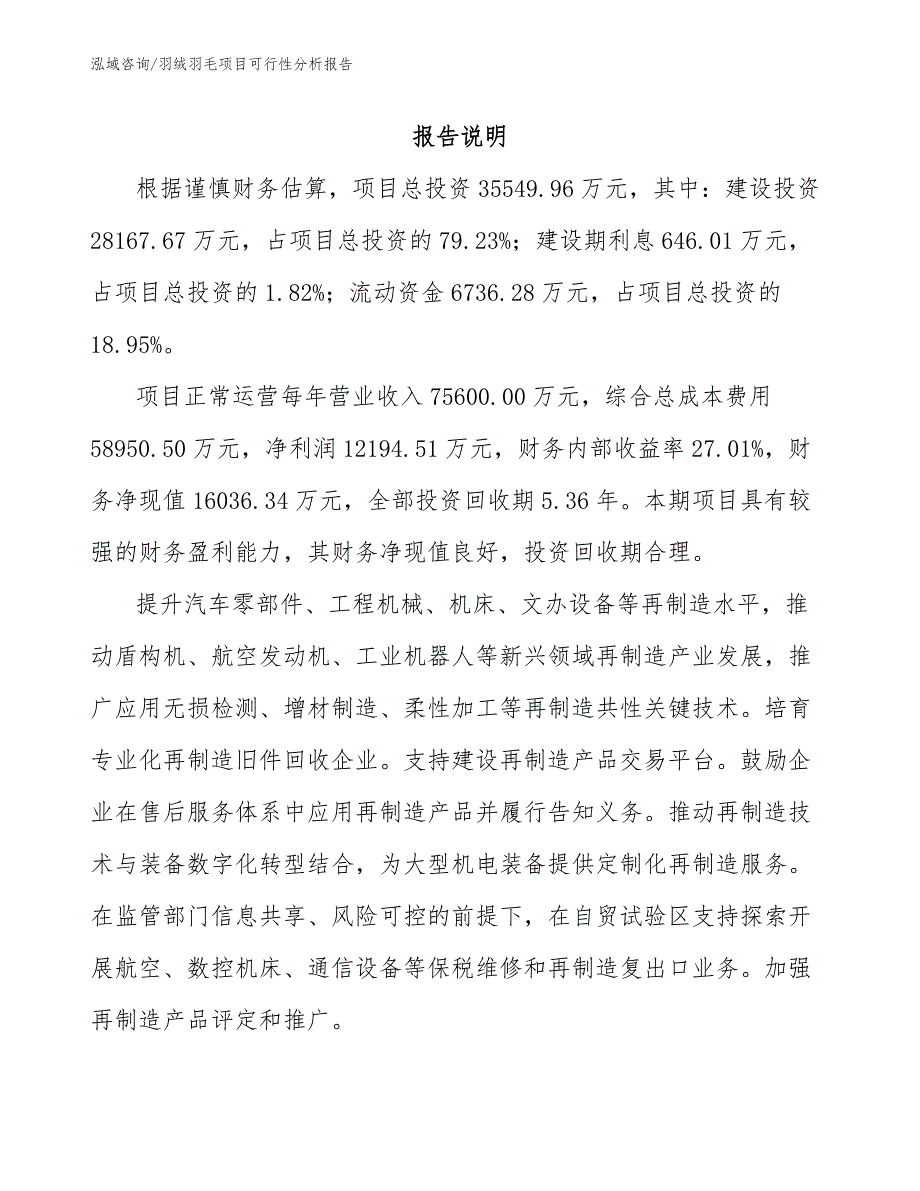 羽绒羽毛项目可行性分析报告_范文模板_第2页