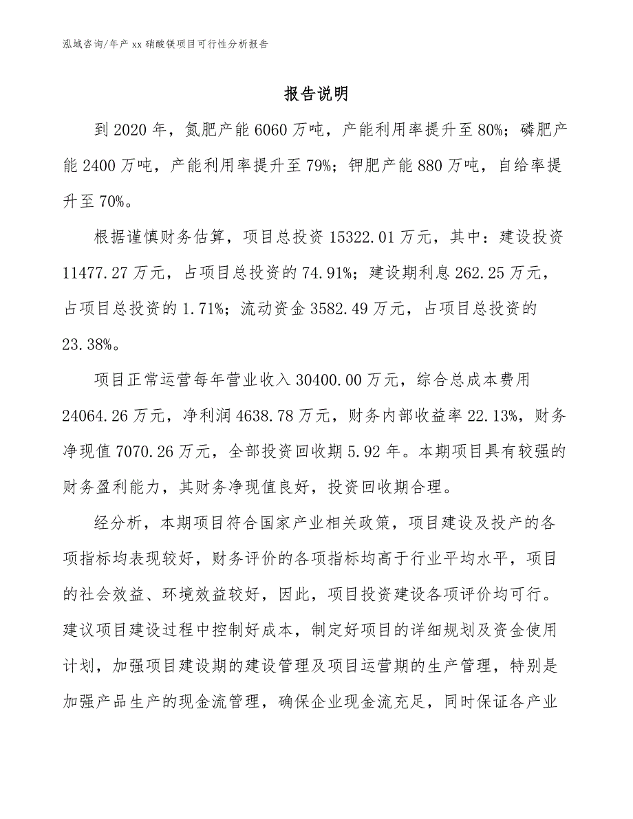 年产xx硝酸镁项目可行性分析报告_第2页