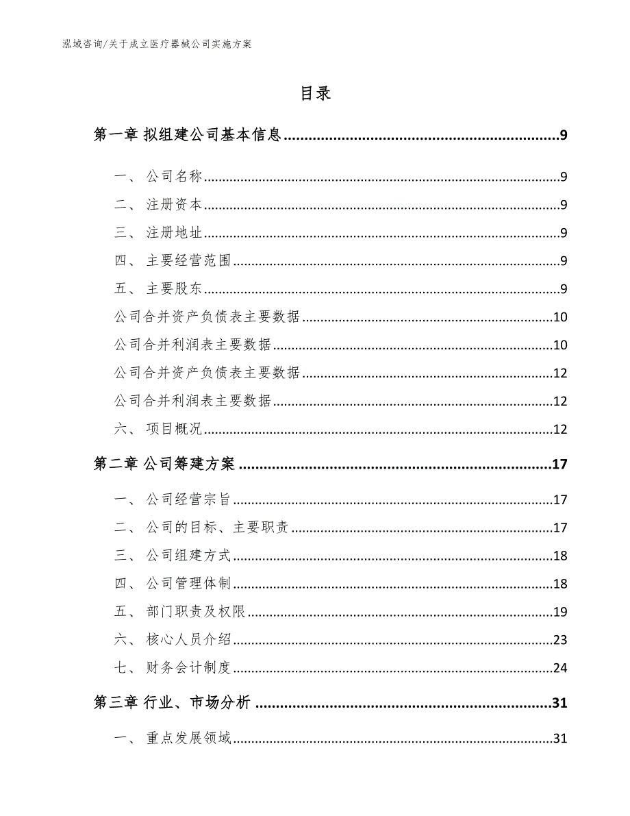 关于成立医疗器械公司实施方案（模板）_第2页