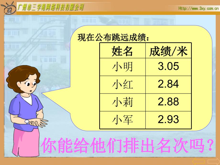 人教版新课标小学数学三年级下册《小数的大小比较课件》课件_第3页