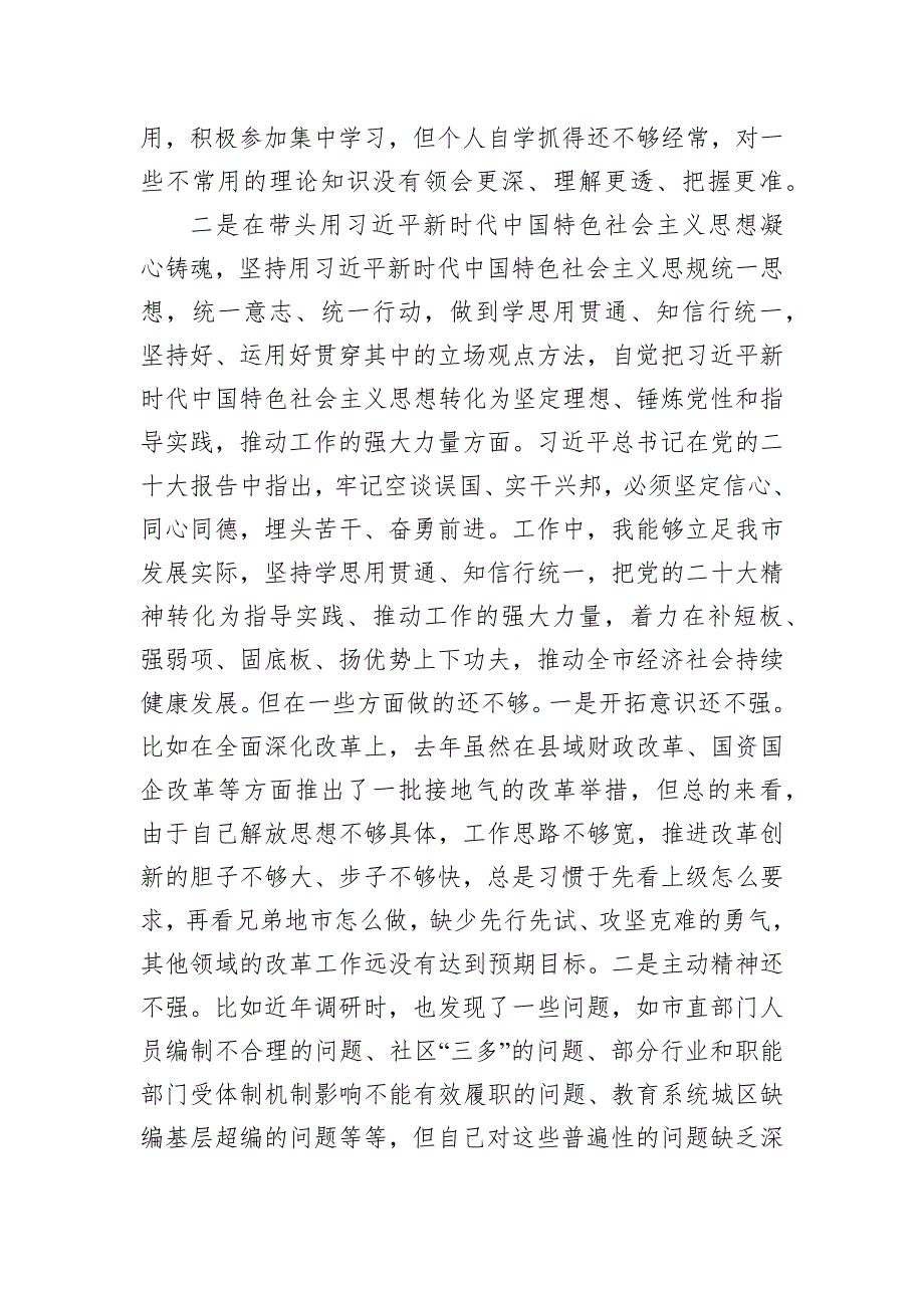 市长2022年度民主会对照检查材料（六个带头）_第3页